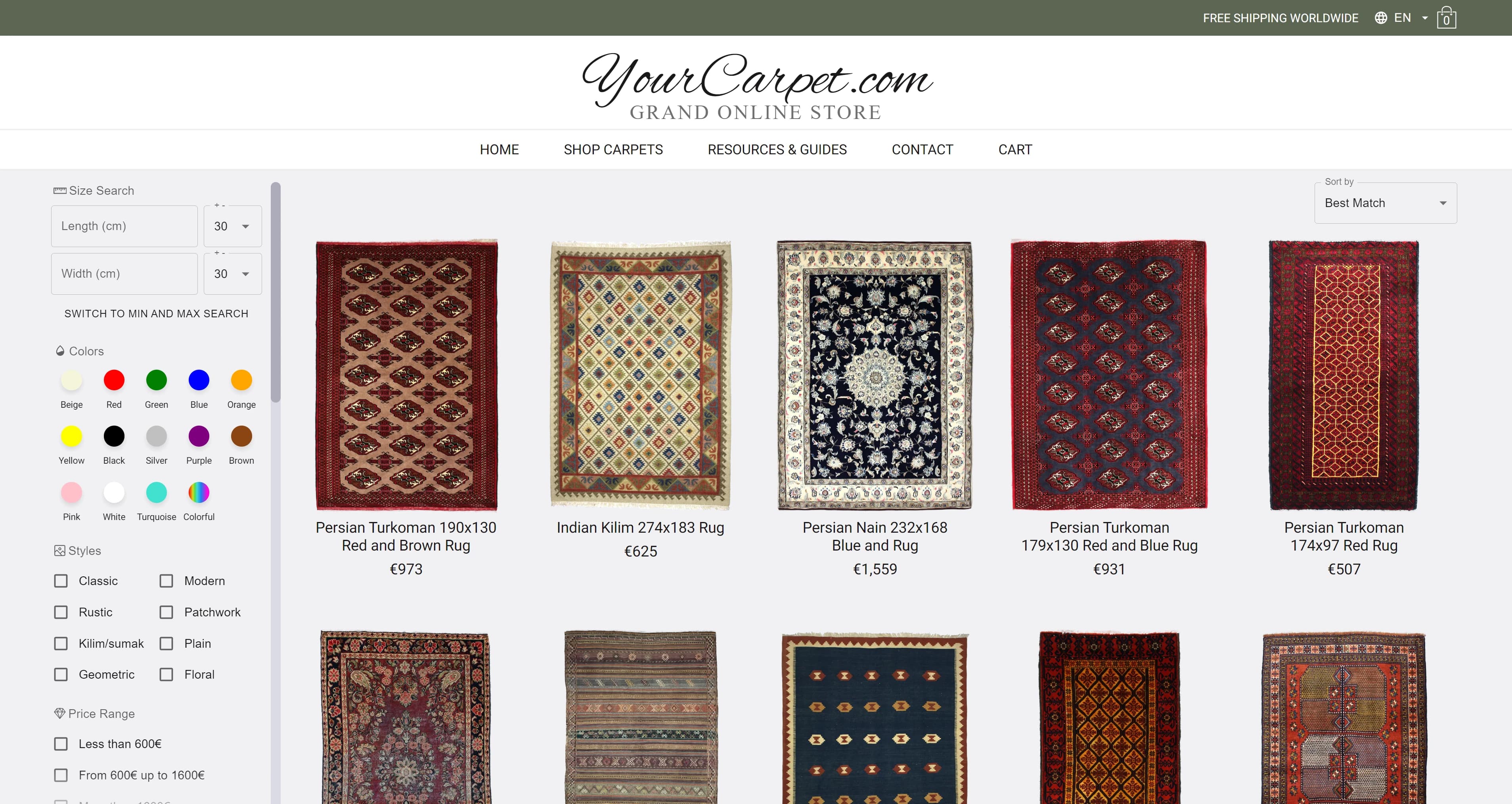 YourCarpet website, with a carefully arranged collection of handmade rugs